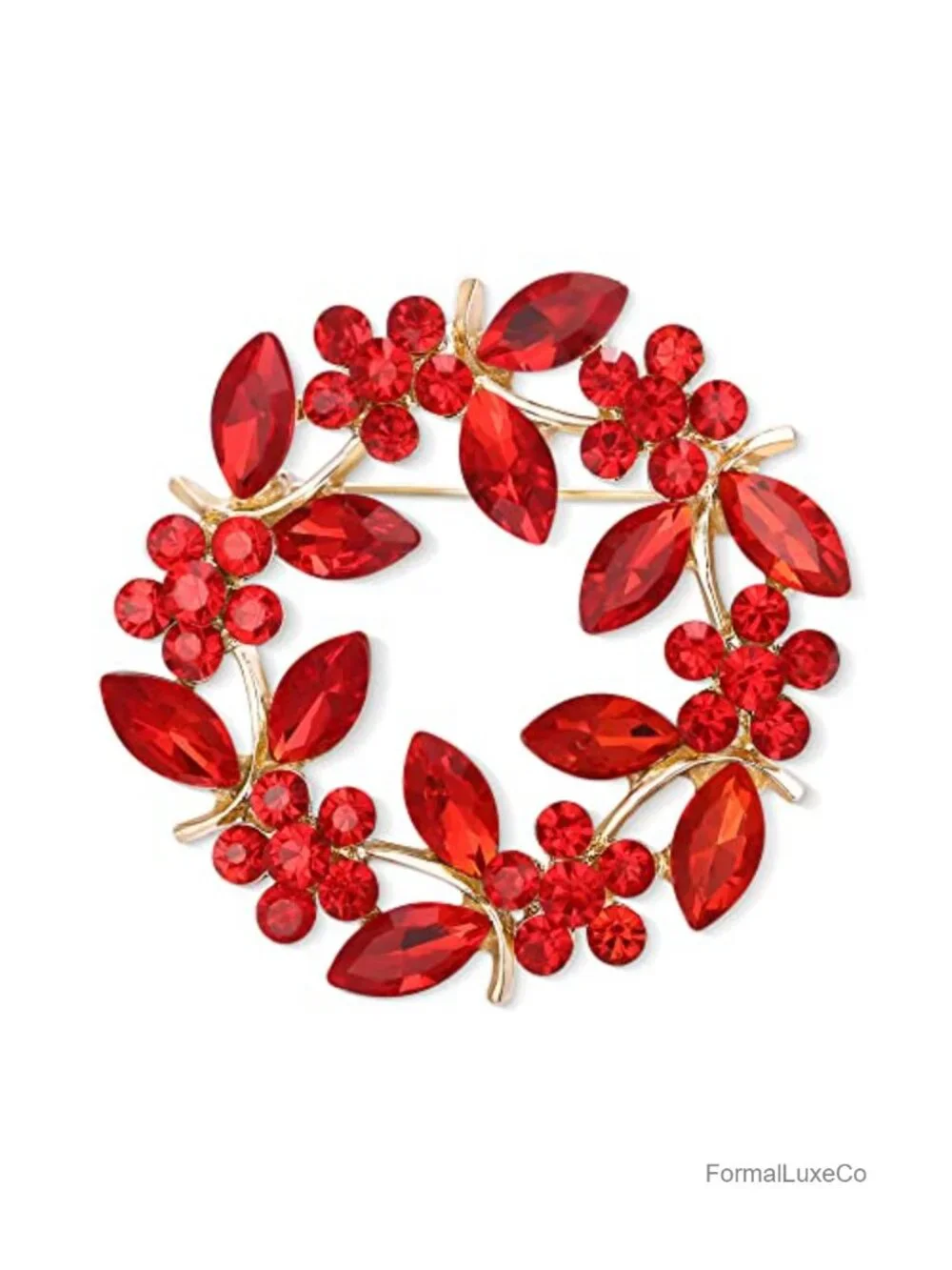 Austrian Crystal Flower Wreath Brooch Pin, Vintage Hollow Garland Brooch Clip
